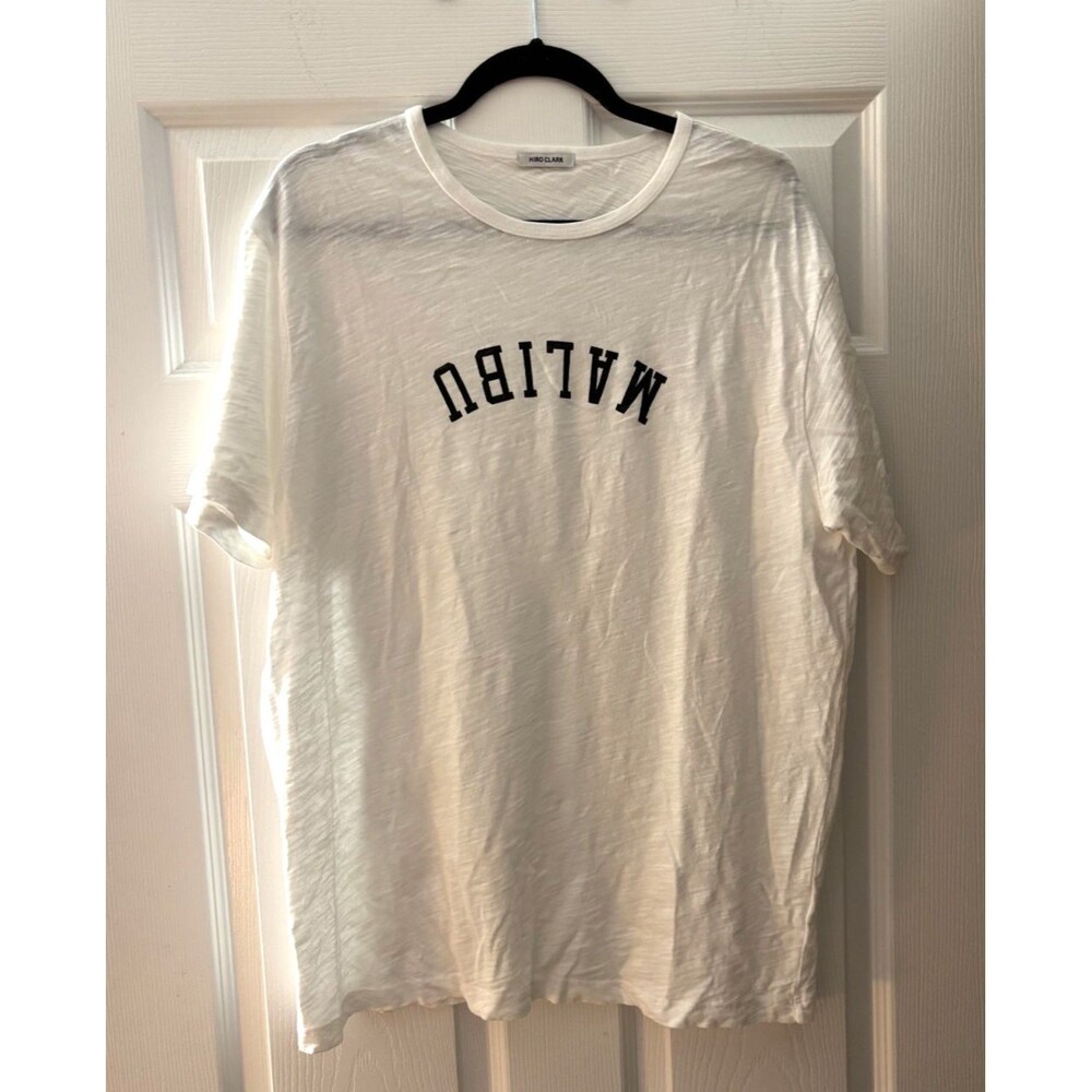 Hiro Clark Malibu White Tee Size XL Black Graphic Short Sleeve Crewneck Shirt LA